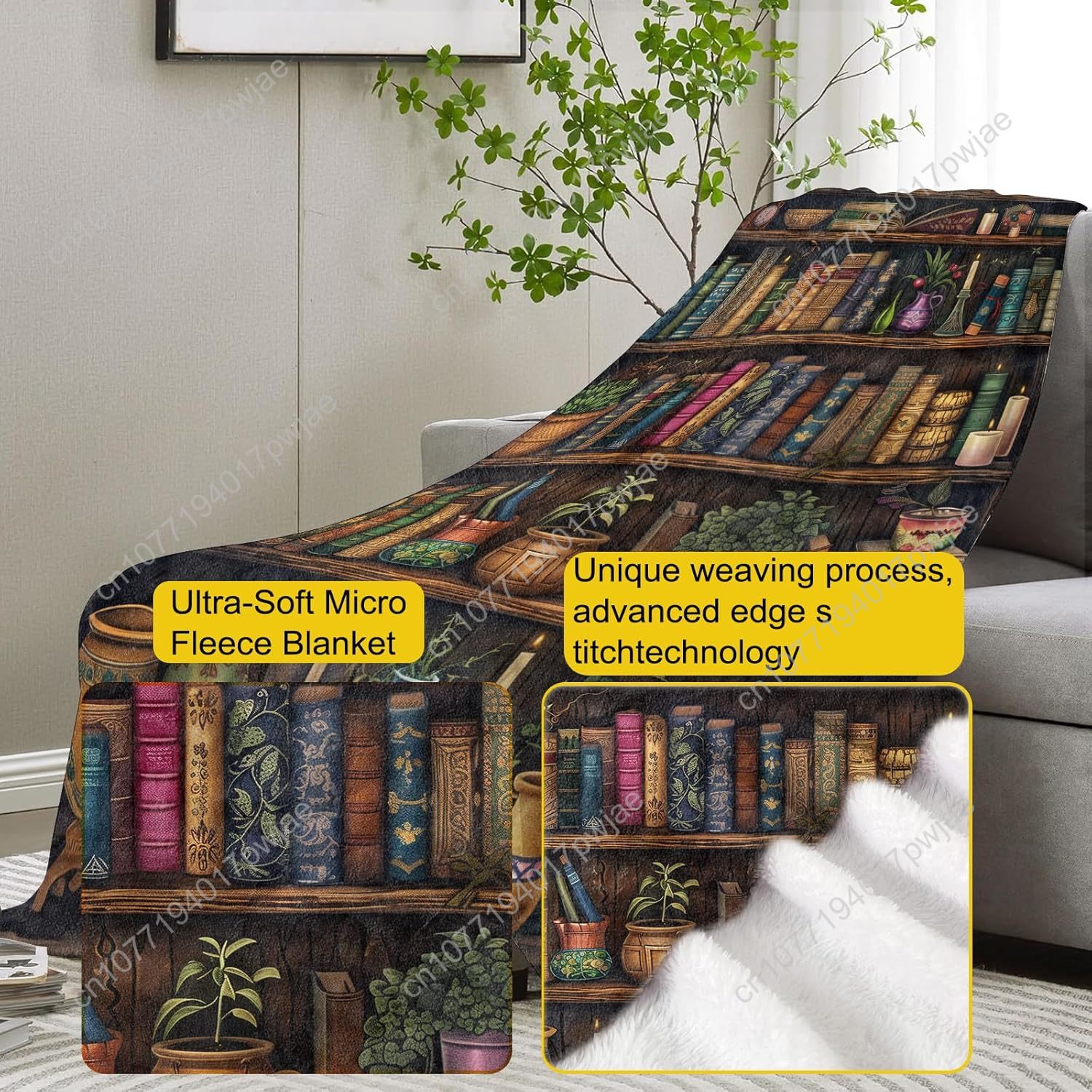 Vintage Bookshelf Blanket Read - Home Textiles Throw recensie en prijs